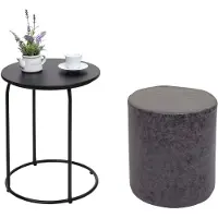 Mendler 2er-Set Sitzhocker und Beistelltisch HWC-K48, Kaffeetisch Tisch Hocker, MVG- MDF Metall Kunstleder schwarz