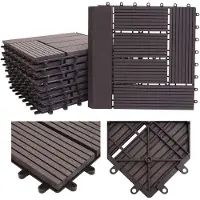 Mendler WPC Bodenfliese Rhone + Abschluss, Holzoptik Balkon/Terrasse, 11x je 30x30cm = 1qm Premium ~ anthrazit versetzt
