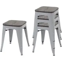 Mendler 4er-Set Hocker HWC-A73 inkl. Holz-Sitzfläche, Metallhocker Sitzhocker, Metall Industriedesign stapelbar ~ grau