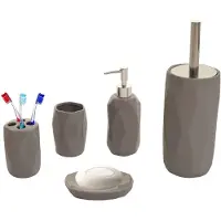 Mendler 5-teiliges Badset HWC-H88, WC-Garnitur Badezimmerset Badaccessoires, Keramik ~ grau