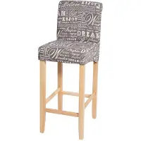 Mendler Barhocker HWC-C33, Barstuhl Tresenhocker, Holz MVG- Schriftzug, grau, helle Beine, Stoff/Textil