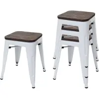 Mendler 4er-Set Hocker HWC-A73 inkl. Holz-Sitzfläche, Metallhocker Sitzhocker, Metall Industriedesign stapelbar ~ weiß