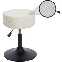 Mendler Hocker HWC-C22, Sitzhocker Schminkhocker, höhenverstellbar drehbar Ø 37cm Stoff Chenille (465g/m2) FSC ~ creme-weiß