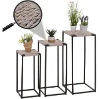 Mendler 3er-Set Blumentisch HWC-N70, Beistelltisch Tisch Blumenständer Ablage, stapelbar, Metall Papierseil 108266