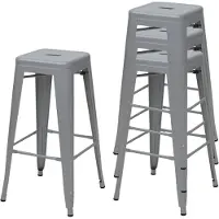Mendler 4er-Set Barhocker HWC-A73, Barstuhl Tresenhocker, Metall Industriedesign stapelbar grau