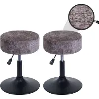 Mendler 2er-Set Hocker HWC-C22, Sitzhocker, höhenverstellbar drehbar Ø 37cm Stoff Chenille (465g/m2) FSC ~ braun