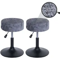 Mendler 2er-Set Hocker HWC-C22, Sitzhocker, höhenverstellbar drehbar Ø 37cm Stoff Chenille (465g/m2) FSC ~