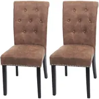 Mendler 2er-Set Esszimmerstuhl Chesterfield II, Stuhl Küchenstuhl, Nieten - Stoff/Textil braun, dunkle Beine