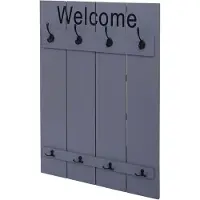 Mendler Wandgarderobe HWC-C89 Welcome, Garderobe Garderobenpaneel, Shabby-Look Vintage, 91x60cm ~ grau-blau