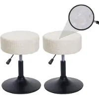 Mendler 2er-Set Hocker HWC-C22, Sitzhocker, höhenverstellbar drehbar Ø 37cm Stoff Chenille (465g/m2) FSC ~ creme-weiß