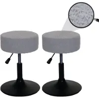 Mendler 2er-Set Hocker HWC-C22, Sitzhocker Schminkhocker, höhenverstellbar drehbar Ø 37cm Stoff Bouclé 450g/m2 FSC ~ grau