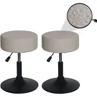Mendler 2er-Set Hocker HWC-C22, Sitzhocker Schminkhocker, höhenverstellbar drehbar Ø 37cm Stoff Bouclé 450g/m2 FSC ~ beige