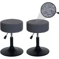 Mendler 2er-Set Hocker HWC-C22, Sitzhocker Schminkhocker, höhenverstellbar drehbar Ø 37cm Stoff Bouclé 450g/m2 FSC ~ dunkelgrau