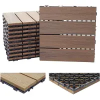 Mendler WPC Bodenfliese HWC-E20, Holzoptik Balkon/Terrasse, 3D-Struktur linear ~ 11x je 30x30cm = 1qm, geprägt-braun