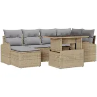 vidaXL Gartensofa-set 7 Stk. Beige und Hellgrau Poly-Rattan