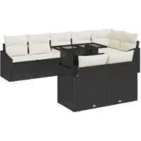 vidaXL Gartensofa-set 9 Stk. Schwarz und Creme Poly-Rattan