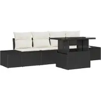 vidaXL Sofa Set 5 Stk. Schwarz und Creme Poly-Rattan