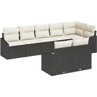vidaXL Gartensofa-set 8 Stk. Schwarz und Weiß Poly-Rattan
