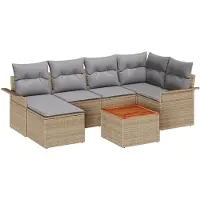 vidaXL Gartensofa-set 7 stk. Beige Poly-Rattan