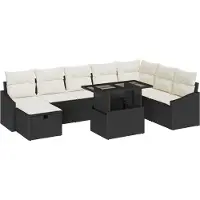 vidaXL Garten-Sofa-Set mit Kissen 9 pcs Schwarz Poly Rattan