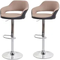 Mendler 2er-Set Barhocker HWC-F16, Barstuhl Tresenhocker Drehhocker, mit Lehne Kunstleder taupe-schwarz