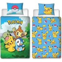 Nintendo Wendebettwäscheset – POKEMON – Pikachu und Freunde – Mikrofaser – 1 Bettbezug 140 x 200 cm + 1 Kissenbezug 63 x 63 cm