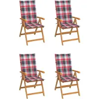vidaXL Gartenstühle 4 Stk. Rote Karomuster-Kissen Massivholz Teak