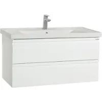 VCM 2-tlg. Waschplatz | Waschtisch Unterschrank 100 cm | Badmöbel Set mit Waschbecken | grifflose Schubladen | Komplettset Silora XL