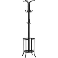 Helloshop26 Garderobe - - 12 Haken - Metall - Schwarz - Mit Regenschirmhalter
