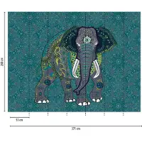 Profhome 382621-GU Fototapete Elefanten Matt Blau Grau Gelb Grün 3,71 m x 2,8 m 0,53 m x 20,10 m 10,39 m2 Blau