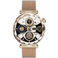 Avizar , Crystal Smartwatch mit Strass‑Zifferblatt & Gesundheits‑Tracker, Gold