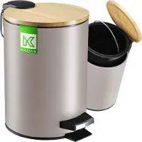 Kadax Badmülleimer "Linter", Eimer mit Bambusdeckel, Mülleimer für Bad und WC, Abfalleimer, 3L, Beige
