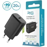 Jaym , Schnellladegerät Netzteil USB-C 20W 3A Power Delivery PPS, Schwarz