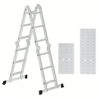 Songmics Leiter, Mehrzweckleiter, Aluleiter, 12 Stufen mit 2 Gerüstplatten