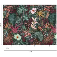 Profhome 382741-GU Fototapete Dschungel Matt Grün Rot Gelb Weiß 3,71 m x 2,8 m 0,53 m x 20,10 m 10,39 m2 Grün