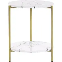Beliani Beistelltisch Weiß MDF-Platte Marmor Optik Rund 40 cm mit Goldenem Metallgestell Regal Modern Glamour Stil Sofatisch Wohnzimmer Salon Möbel
