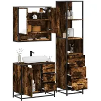 vidaXL 3-tlg. Badmöbel-Set Räuchereiche Holzwerkstoff
