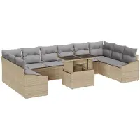 vidaXL Sofa Set 11 Stk. Beige und Hellgrau Poly-Rattan