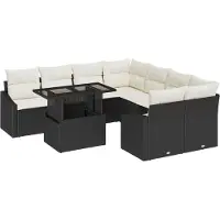 vidaXL Gartensofa-set 9 Stk. Schwarz und Creme Poly-Rattan