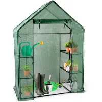 Kinzo Gewächshaus 143 x 73 x 195 cm Mini Gewächshaus mit 6 Ebenen - Foliengewächshaus Klein - Gewächshaus Zubehör für Kinder und Garten - Transparent und Grün