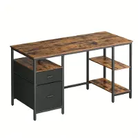 Vasagle Schreibtisch LWD104B01, braun / schwarz, mit 2 Schubladen und 3 Regalfächer, 140 x 76 x 60 cm