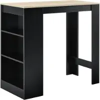 Helloshop26 Bistro-Hochbartisch mit Stauraum und 3 Regalen 110 cm schwarz und Eiche 03_0006191