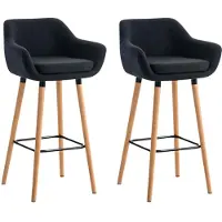 Décoshop26 - Set aus 2 stilvollen und bequemen schwarzen Stoffbarhockern mit Armlehnen und Fußstützen 10_0000271