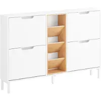 SoBuy Schuhschrank FSR183-WN - 4 ausziehbare Schubladen - 3 offene Fächer - 126 x 19 x 85 cm - Weiß