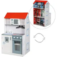 Roba 2in1 wendbares Puppenhaus und Kinderküche, großes Spielhaus für Jungs und Spielküche in einem