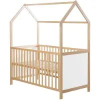 Roba Hausbett 70 x 140 cm - FSC zertifiziert - Babybett in Hausoptik - Höhenverstellbar - Umbaubar zum Juniorbett - Holz bicolor