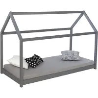 Homestyle4u Kinderbett 90x200 Hausbett Grau mit Lattenrost Kinder Bett Haus Holz Kiefer