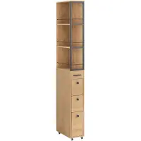 SoBuy NSR13-N Hochschrank Nischenregal mit 3 Schubladen Küchenregal Nischenwagen Rollwagen BHT ca. 20x170x40cm Natur