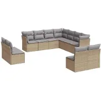 vidaXL 11-tlg. Garten-Sofagarnitur mit Kissen Beige Poly Rattan