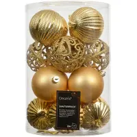 Pflanzen-Kölle Christbaumkugelnkugelmix, hellgold, Kuststoff, ca. Ø 8 cm, 16er-Set